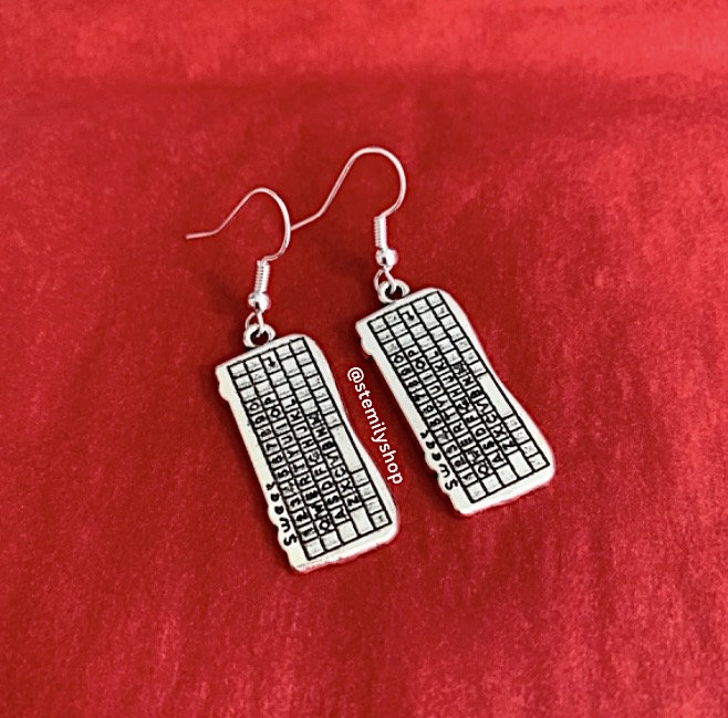 Cool quirky silver laptop computer keyboard stem earrings on hypoallergenic surgical steel hooks