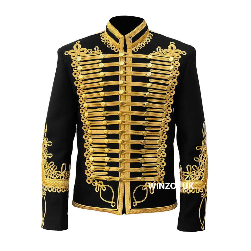 Men’s Custom Napoleonic Hussar Military Wedding Jacket – Gold-Braided Wool Tunic