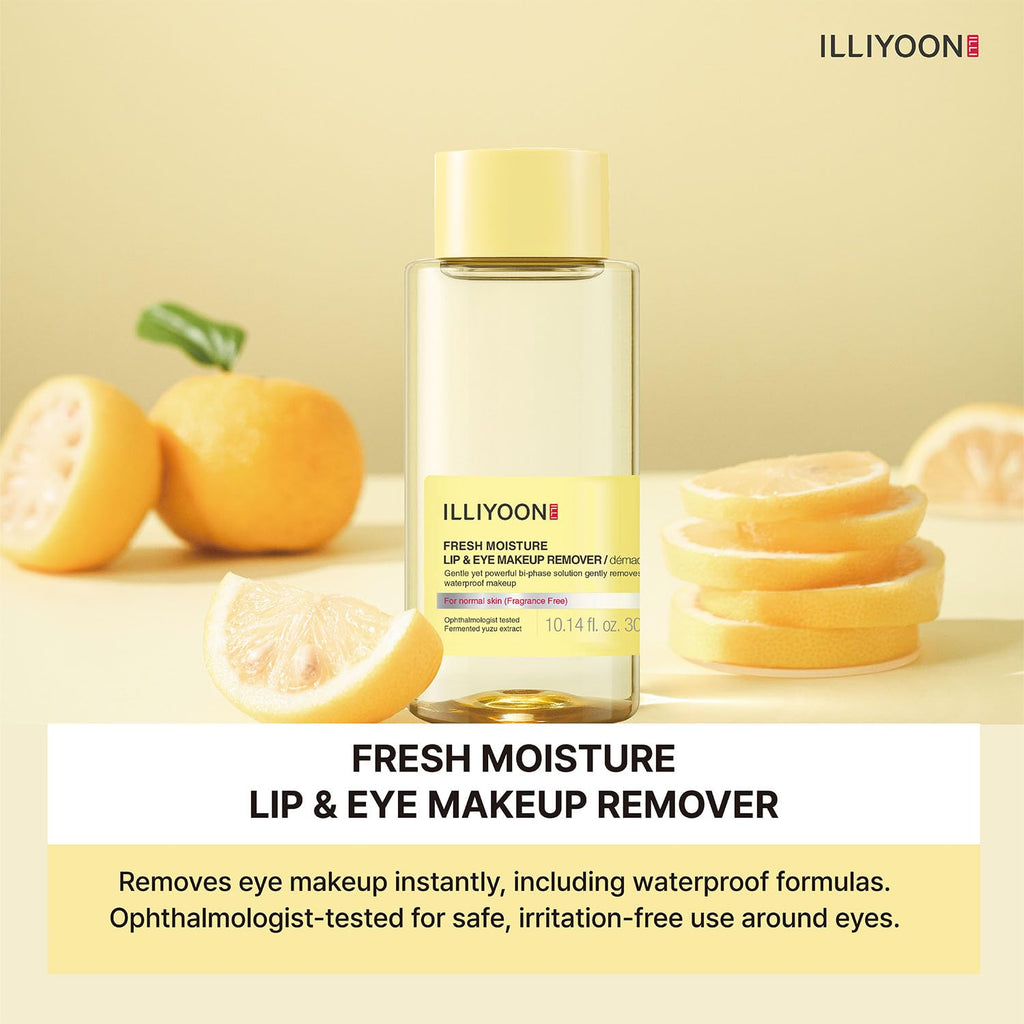 Illiyoon Fresh Moisture Lip & Eye Makeup Remover - Gentle Waterproof Removal with Fermented Yuzu, Fragrance & Paraben-Free | 0.14 Fl.Oz (300ml)