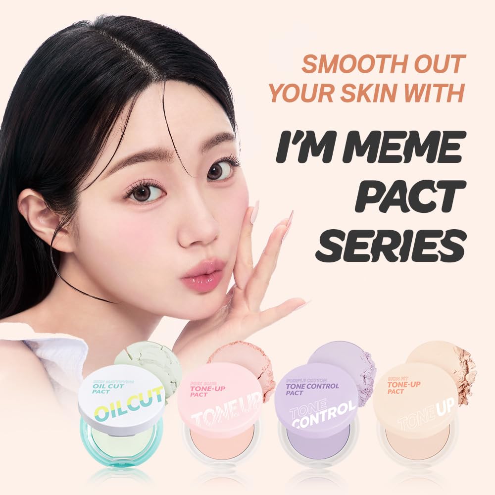 I'M MEME Compact - Skin Fit Tone Up Pact | Flawless Finish Powder, Aqua Sebum, Oil Control, 0.35 oz