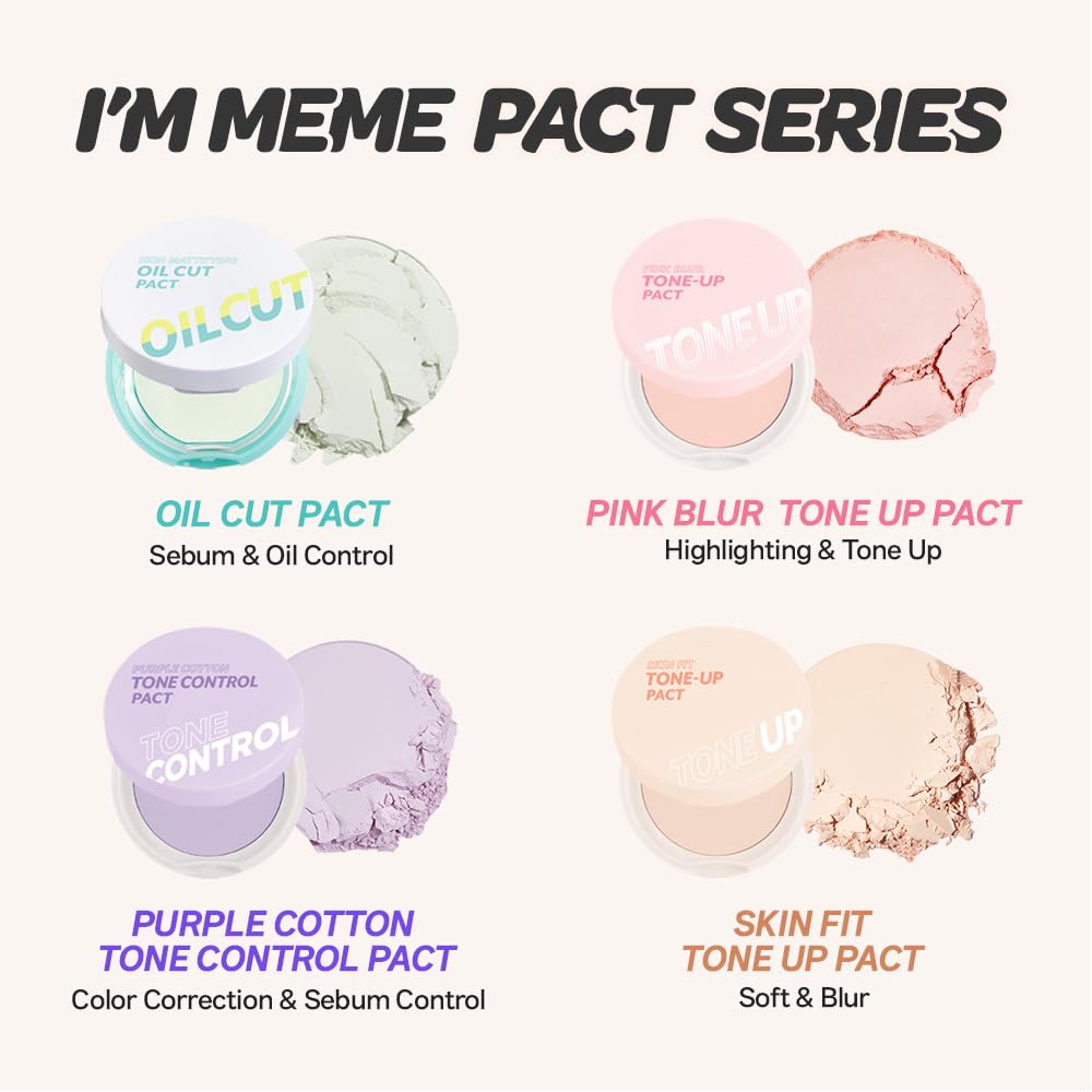 I'M MEME Compact - Skin Fit Tone Up Pact | Flawless Finish Powder, Aqua Sebum, Oil Control, 0.35 oz