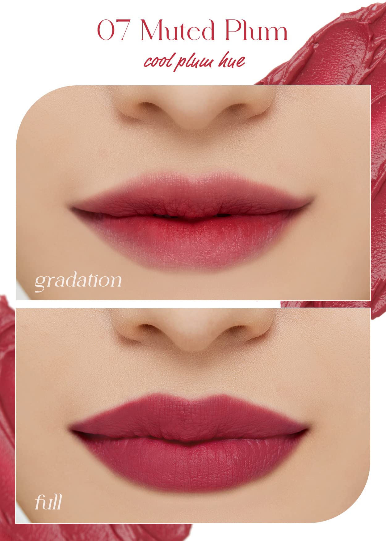 I'M MEME Color Key Ring Velvet Lip Tint 07 Muted Plum | Long-Lasting Matte Lip Tint, Keyring Packaging, 2.8g