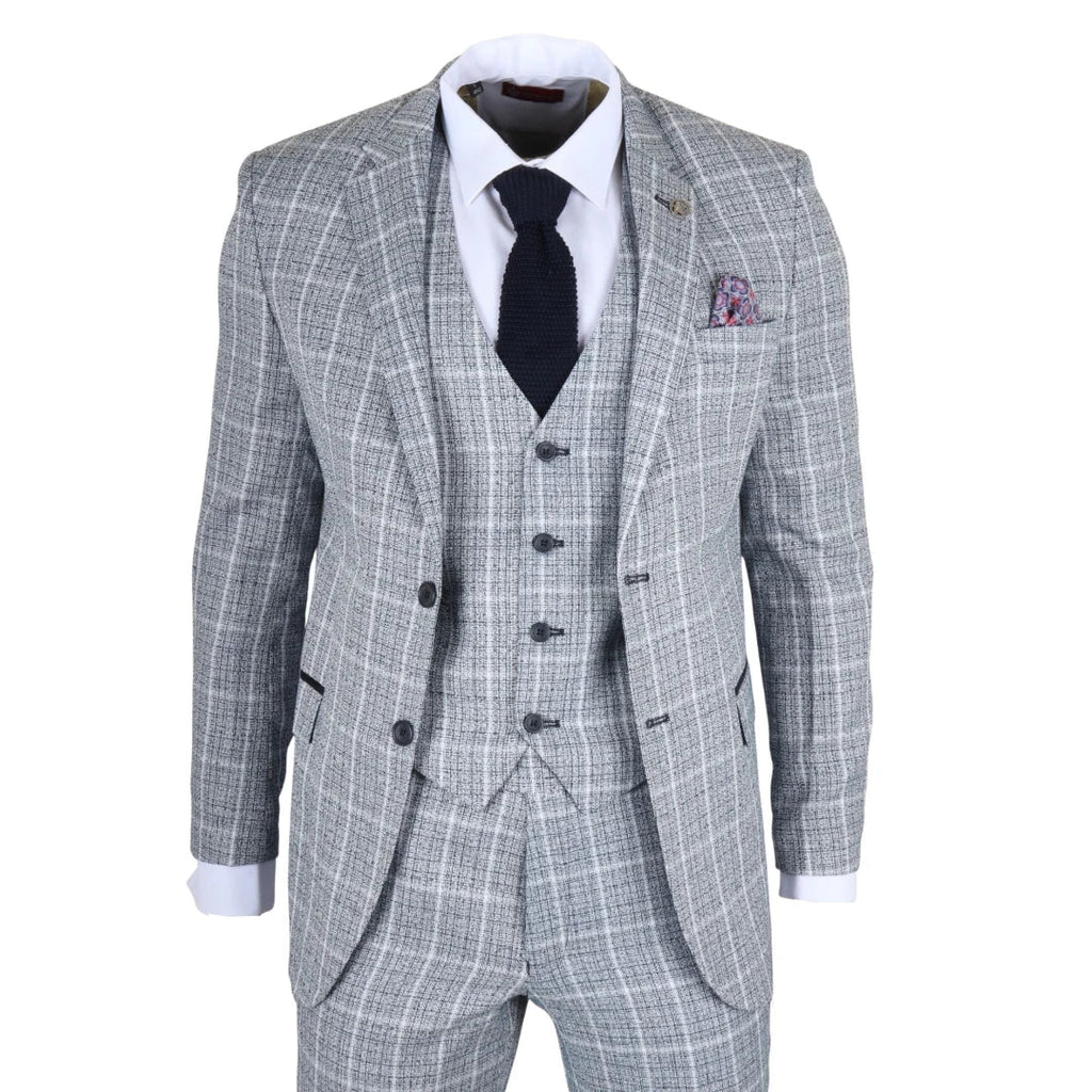 IM11 - Men's Light Blue 3 Piece Plaid Check Suit