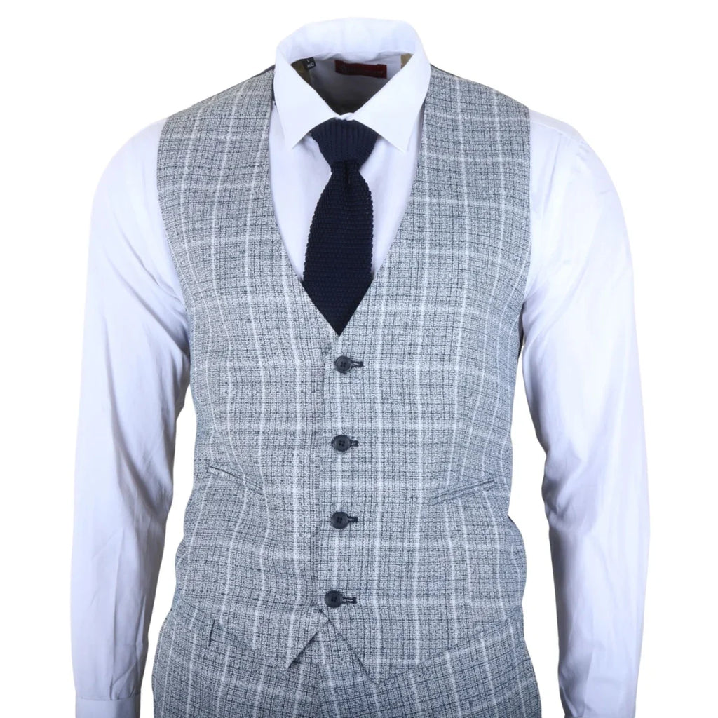 IM11 - Men's Light Blue 3 Piece Plaid Check Suit