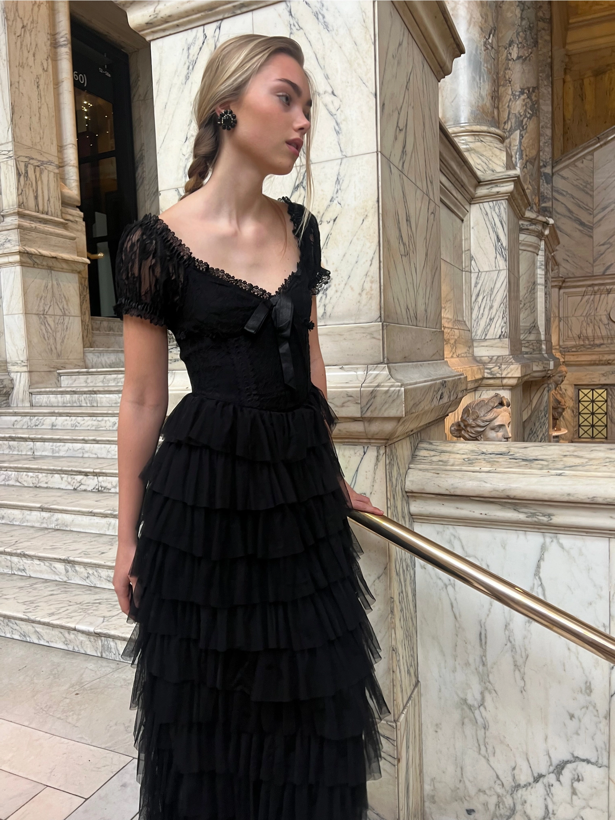 Amy Jane London Black Lace Sweetheart Neck Coquette Sofia Maxi Tulle Dress