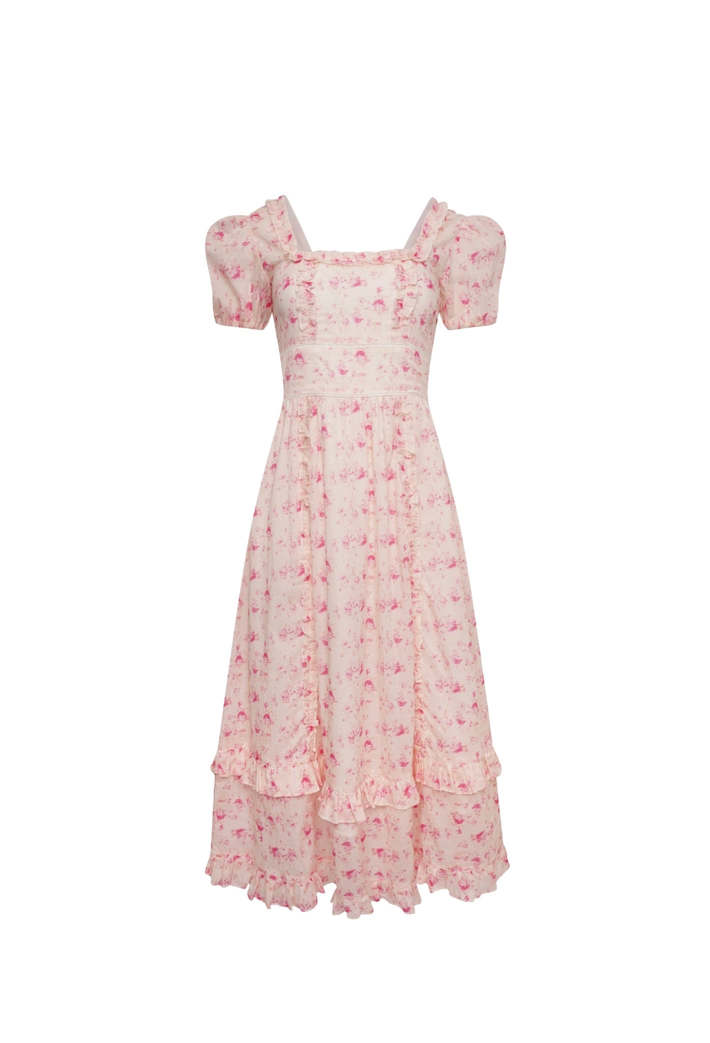 Amy Jane London Fairytale Heidi Floral Ruffle Detail Puff Sleeve Midi Dress