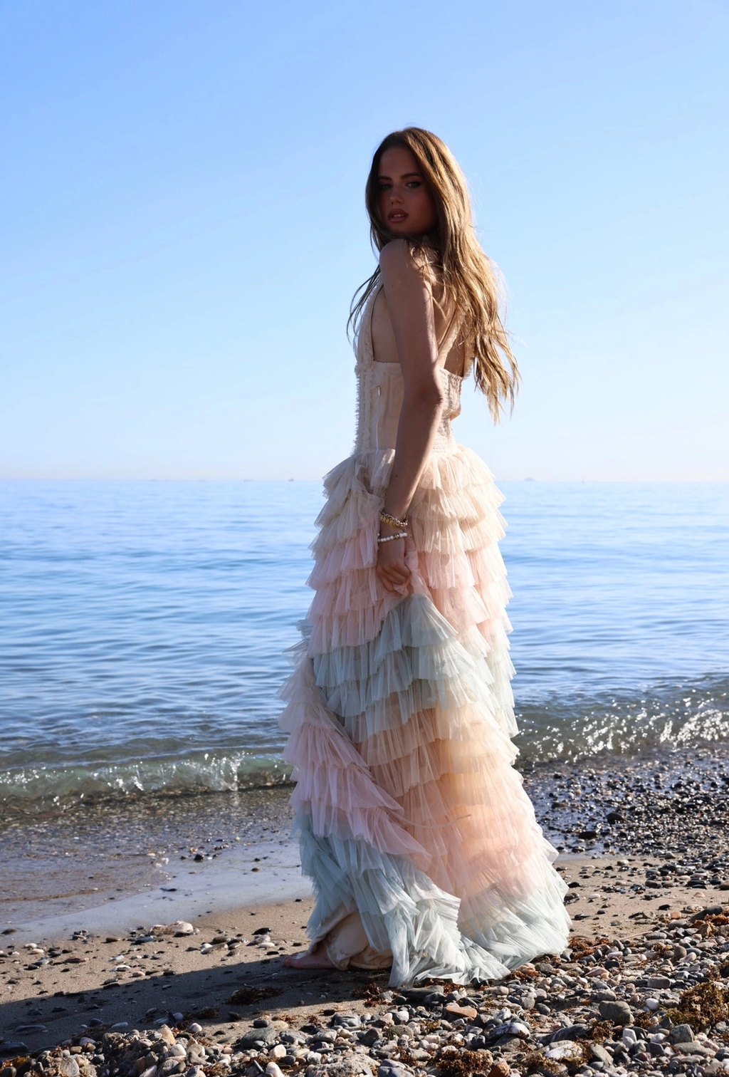 Amy Jane London Iris Dusty Corset Bodice Ruffle Tulle Layered Fairytale Gown