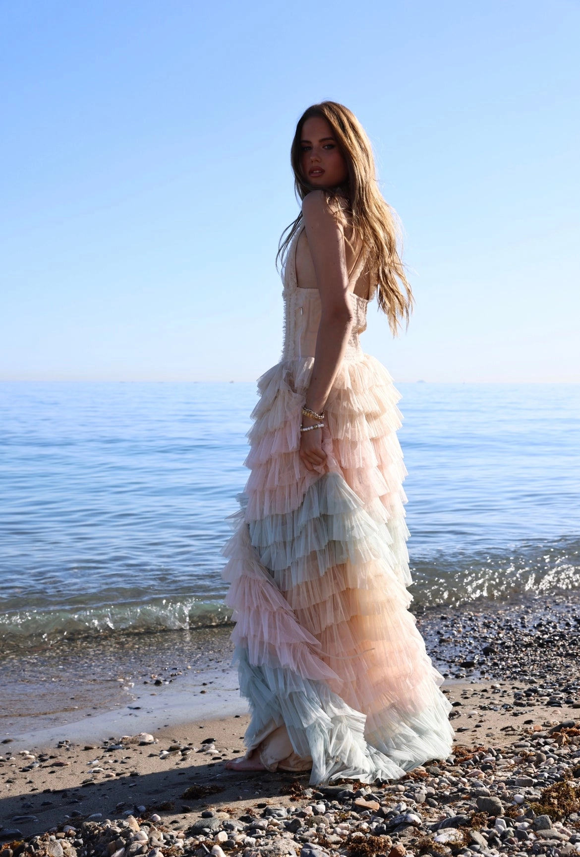 Amy Jane London Iris Dusty Corset Bodice Ruffle Tulle Layered Fairytale Gown