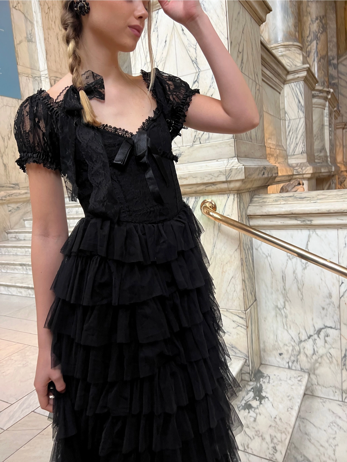 Amy Jane London Black Lace Sweetheart Neck Coquette Sofia Maxi Tulle Dress