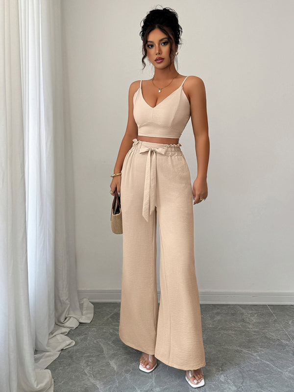 Suspender vest wide-leg pants two-piece set