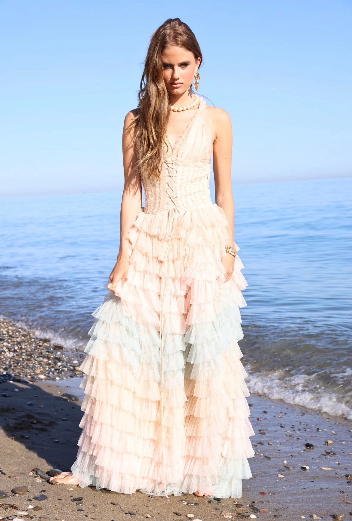 Amy Jane London Iris Dusty Corset Bodice Ruffle Tulle Layered Fairytale Gown