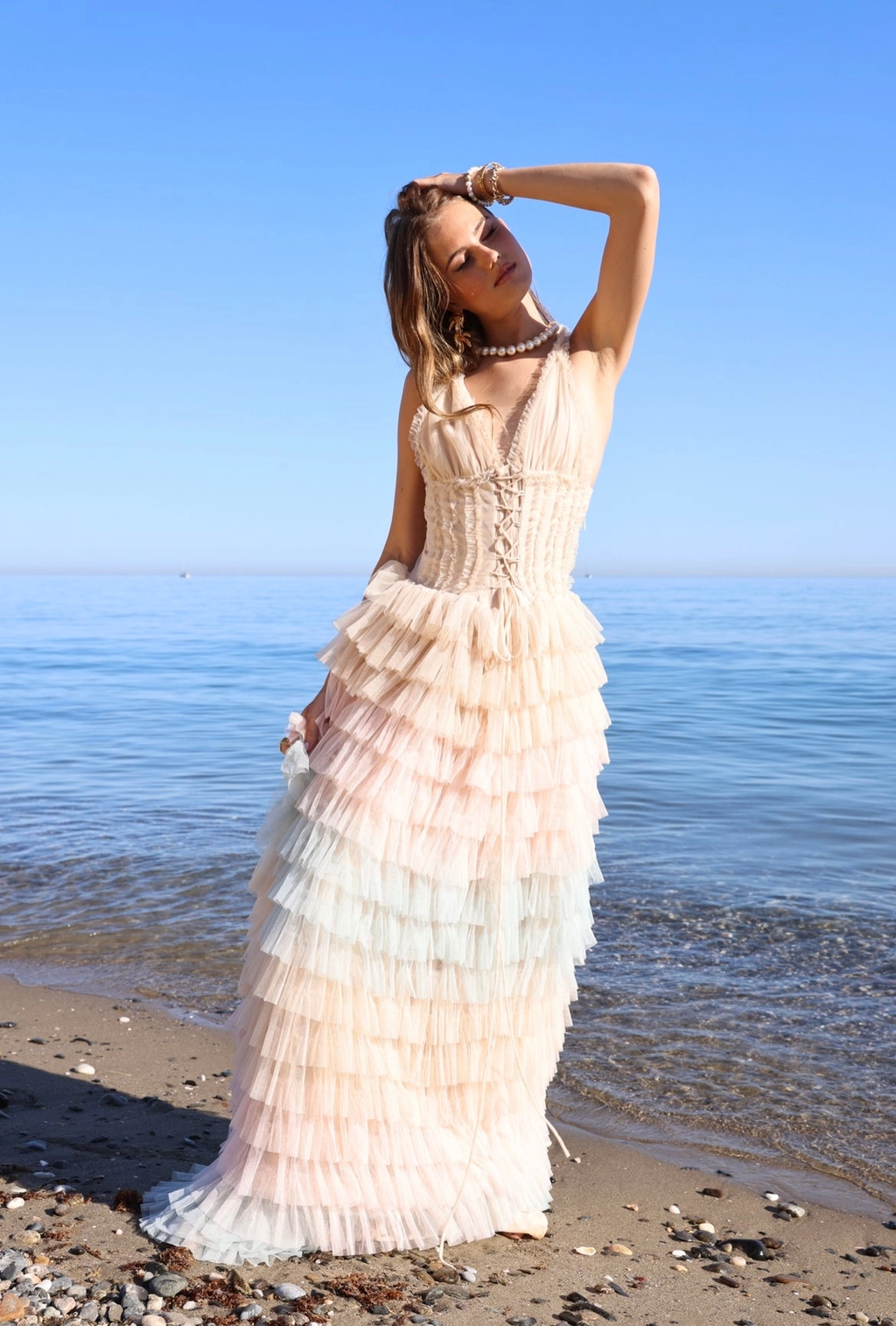Amy Jane London Iris Dusty Corset Bodice Ruffle Tulle Layered Fairytale Gown
