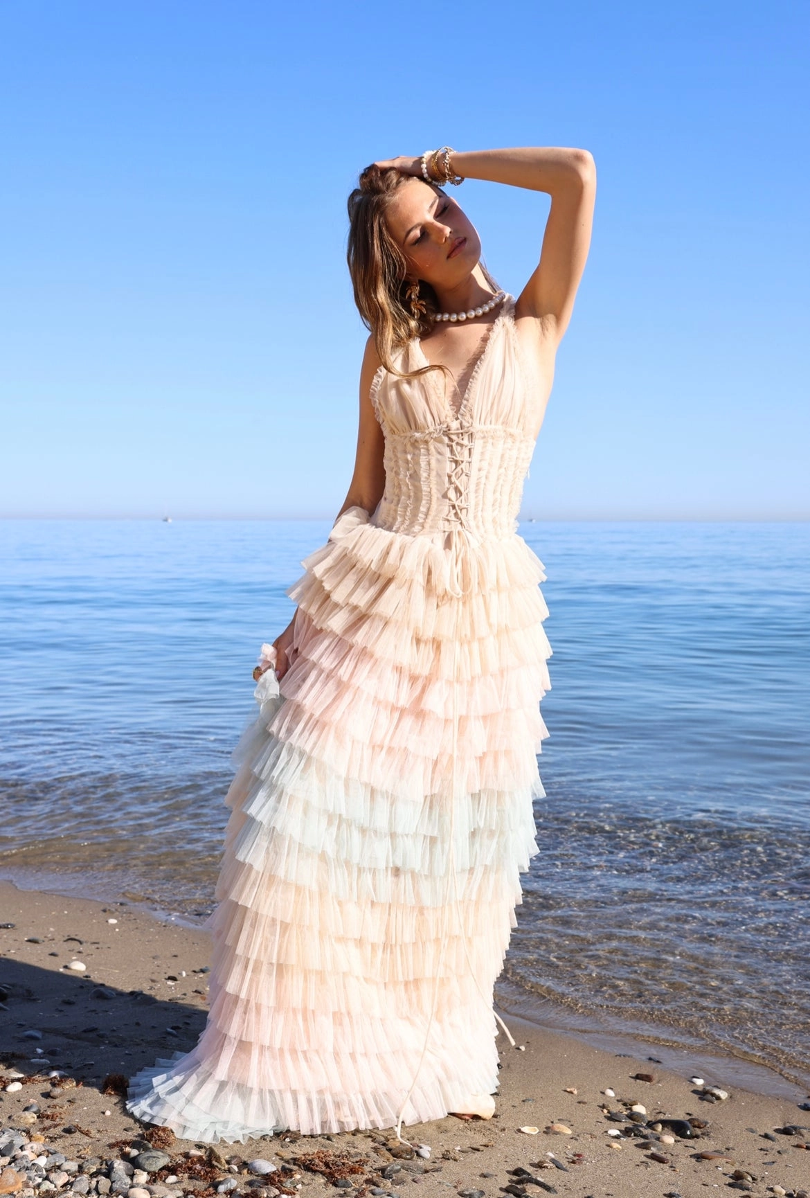 Amy Jane London Iris Dusty Corset Bodice Ruffle Tulle Layered Fairytale Gown
