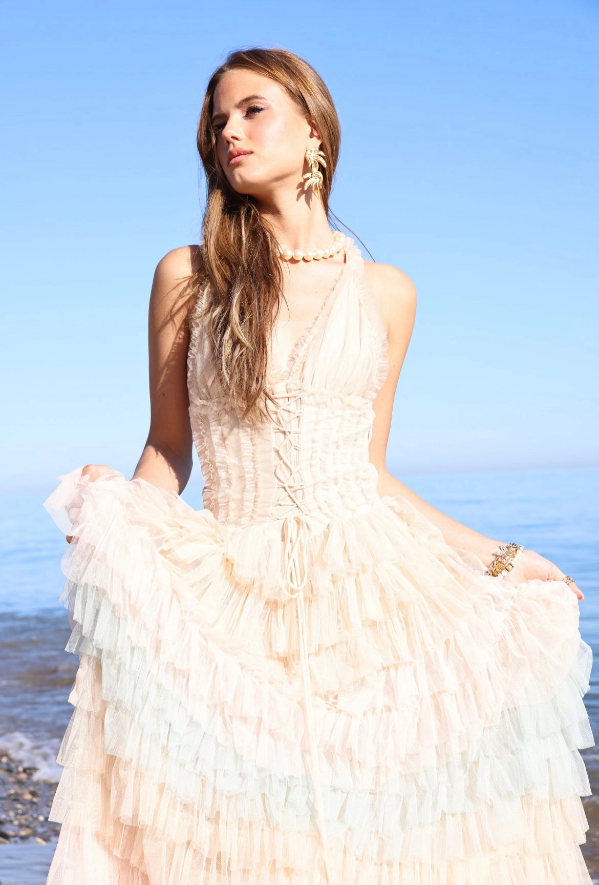 Amy Jane London Iris Dusty Corset Bodice Ruffle Tulle Layered Fairytale Gown