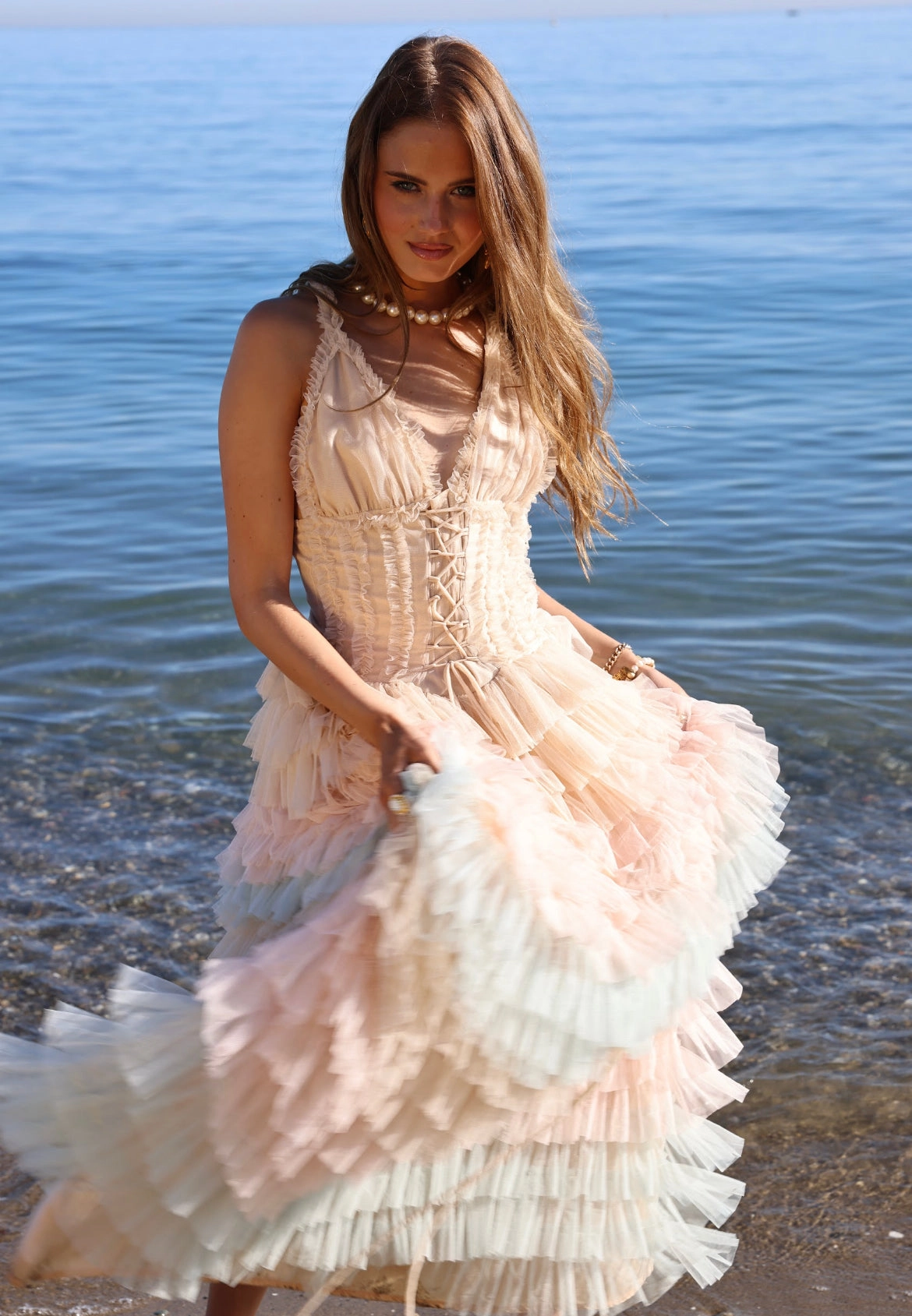 Amy Jane London Iris Dusty Corset Bodice Ruffle Tulle Layered Fairytale Gown