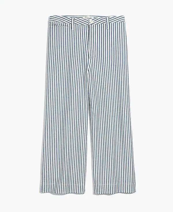 Madewell Emmett Wide-Leg Crop Pants Trousers in Herringbone Railroad Stripe