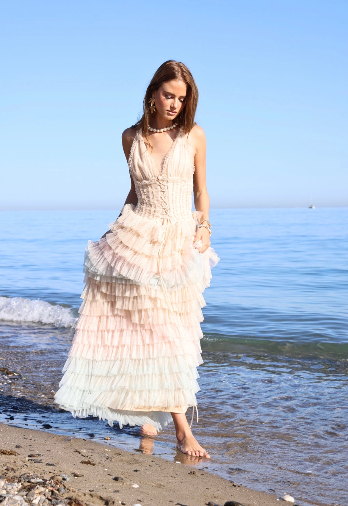 Amy Jane London Iris Dusty Corset Bodice Ruffle Tulle Layered Fairytale Gown