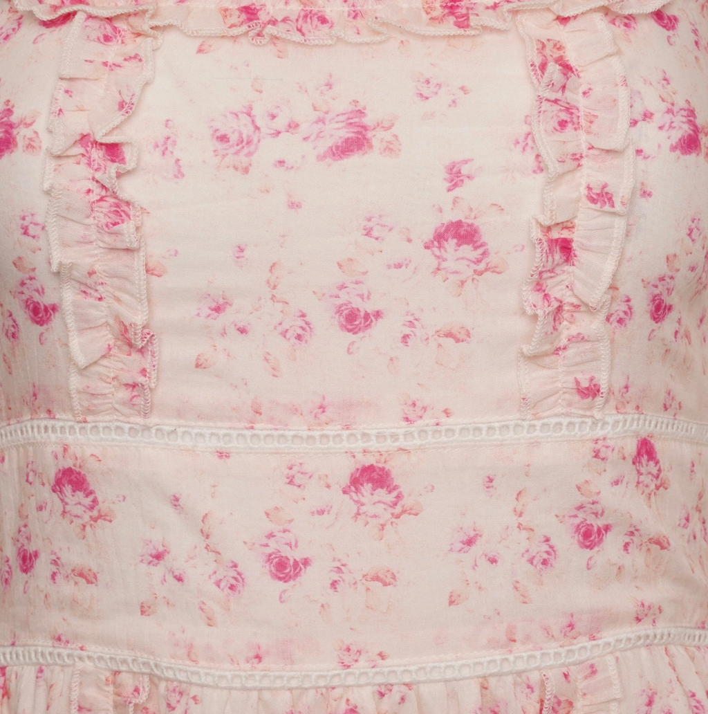 Amy Jane London Fairytale Heidi Floral Ruffle Detail Puff Sleeve Midi Dress