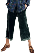 Madewell Huston Green Festive Velvet Pull On Wide Leg Crop Pants Trousers