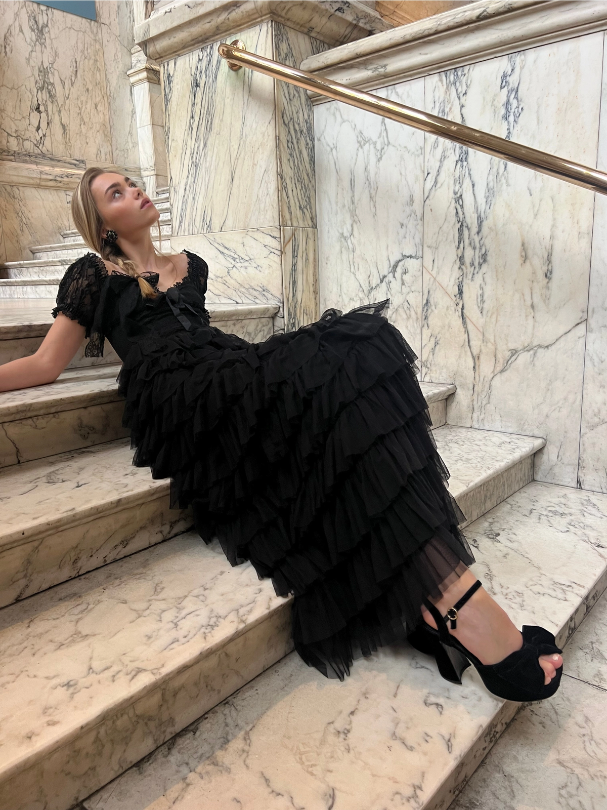 Amy Jane London Black Lace Sweetheart Neck Coquette Sofia Maxi Tulle Dress