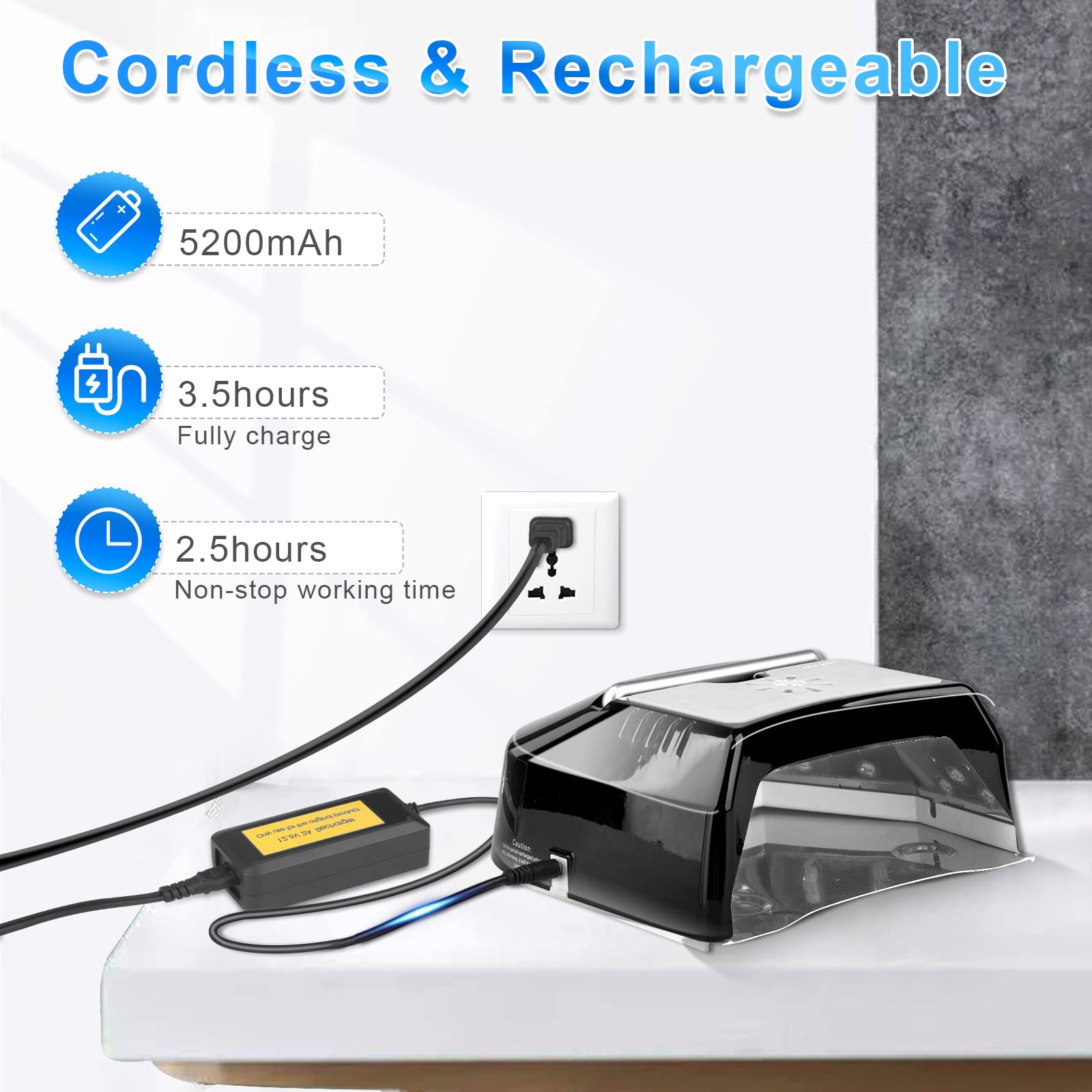 IMENE 72W Professional UV LED Nail Lamp – Cordless Rechargeable Nail Dryer with Fan (Black)