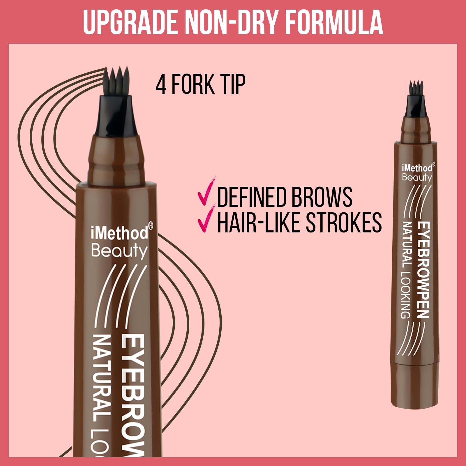 iMethod Eyebrow Pen - 4-Fork Tip, Hair-Like Brows, Waterproof All-Day Wear, Dark Brown