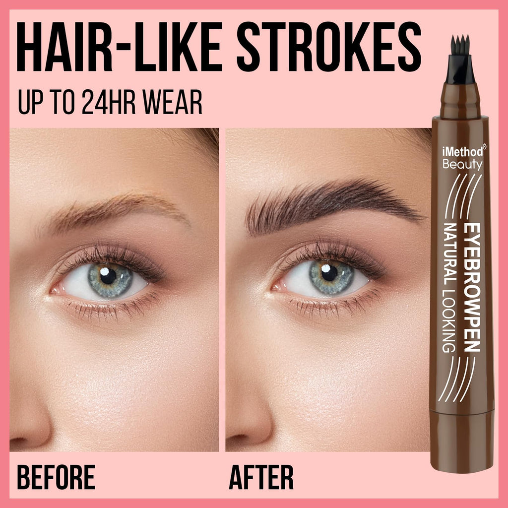 iMethod Microblading Eyebrow Pen - 2 ml Capacity, 4-Fork Tip, Waterproof Long-Wear, Dark Brown