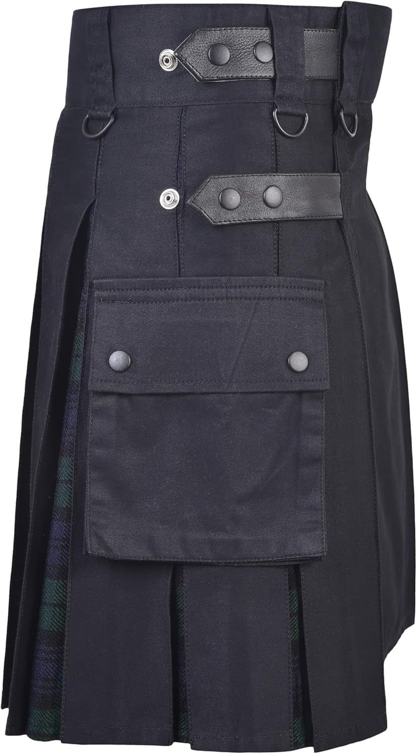 Women’s Hybrid  Black Watch Tartan Kilt Skirt – Adjustable Closure, Pleated, Durable Acrylic