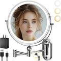 IMIKONA 9-Inch Wall Mounted Lighted Makeup Mirror – 1X/10X, 3-Color LED, Rechargeable