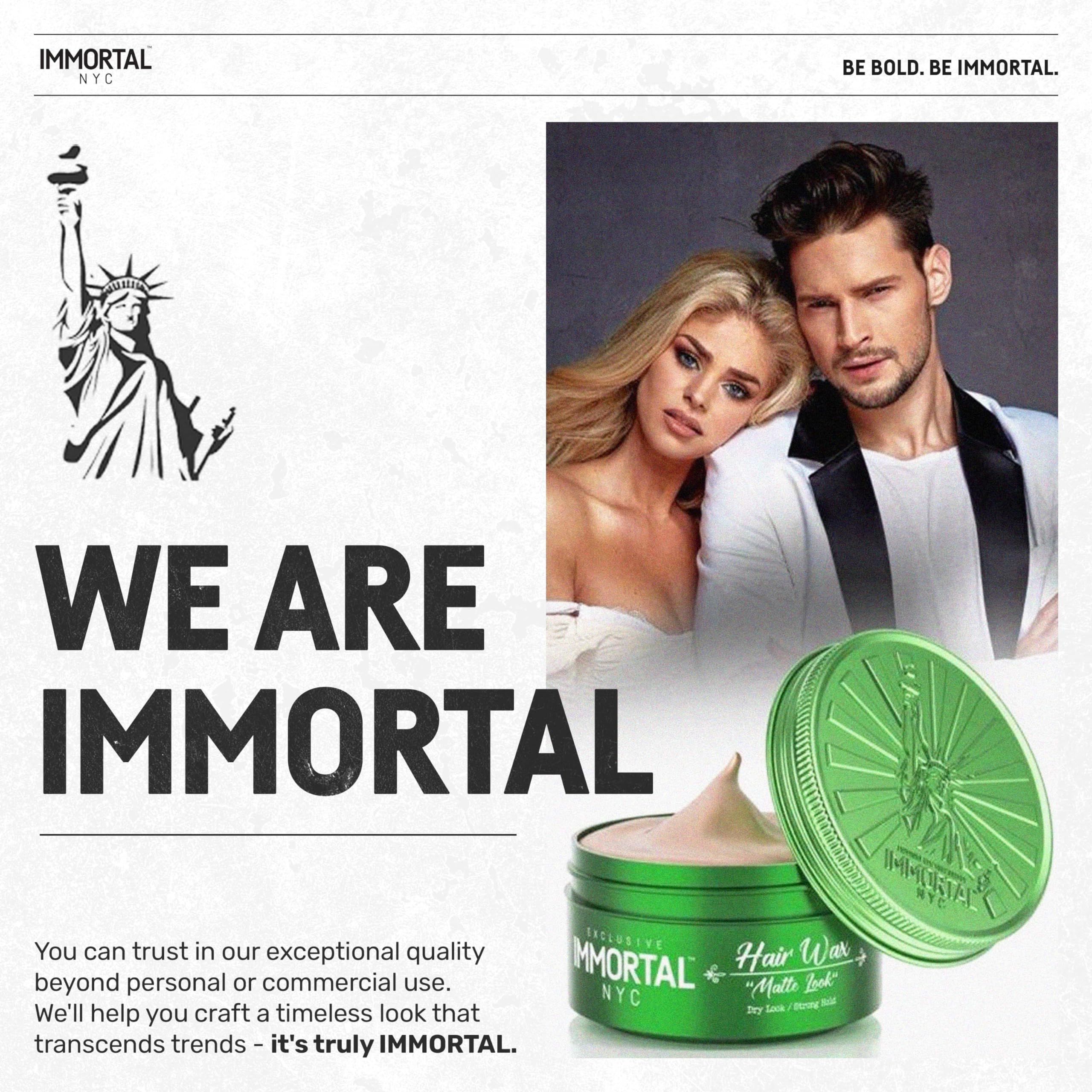 Immortal NYC Matte Look Hair Wax – Strong Hold, Matte Finish, Natural Look