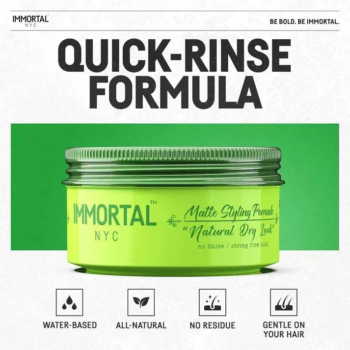 Immortal NYC Natural Dry Look Hair Wax – 8/9 Hold, Matte Finish, All-Natural, Water-Based