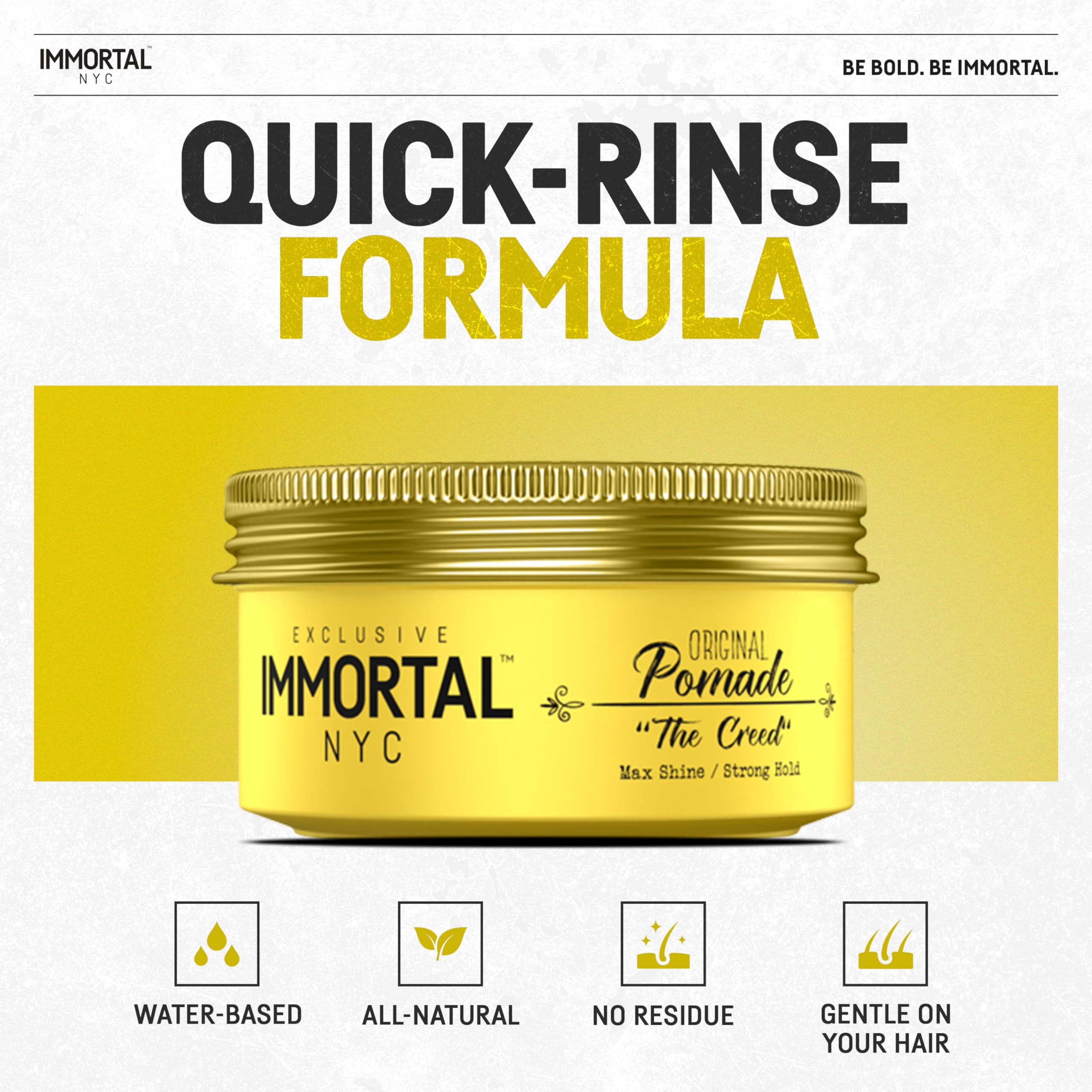 Immortal NYC The Creed Hair Pomade — Strong Hold, Max Shine, Water-Based