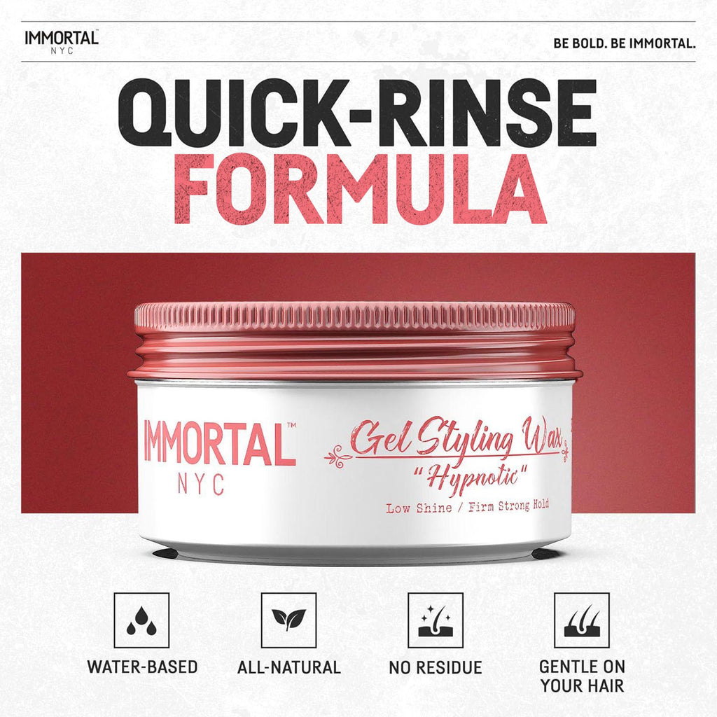 Immortal NYC Hair Gel Styling Wax Hypnotic — Maximum Hold, Low Shine, All-Natural Water-Based Pomade