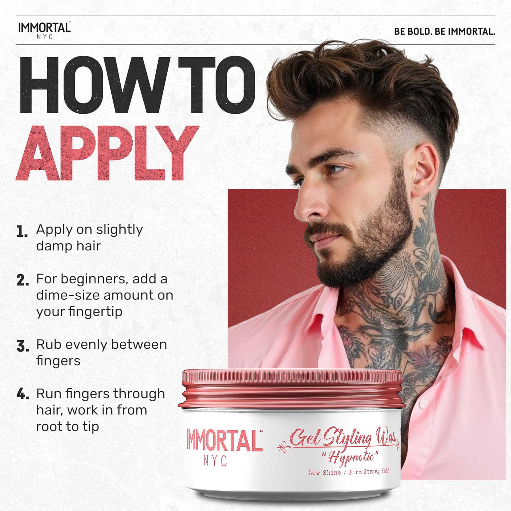 Immortal NYC Hair Gel Styling Wax Hypnotic — Maximum Hold, Low Shine, All-Natural Water-Based Pomade