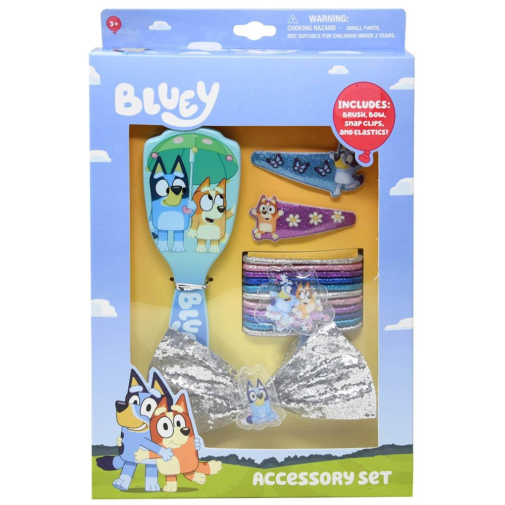 Increditoyz Bluey Hair Accessories Set for Kids — 3+ Years | Brush, Bows, Clips, Elastics & Charm Bracelet | INCREDITOYZ