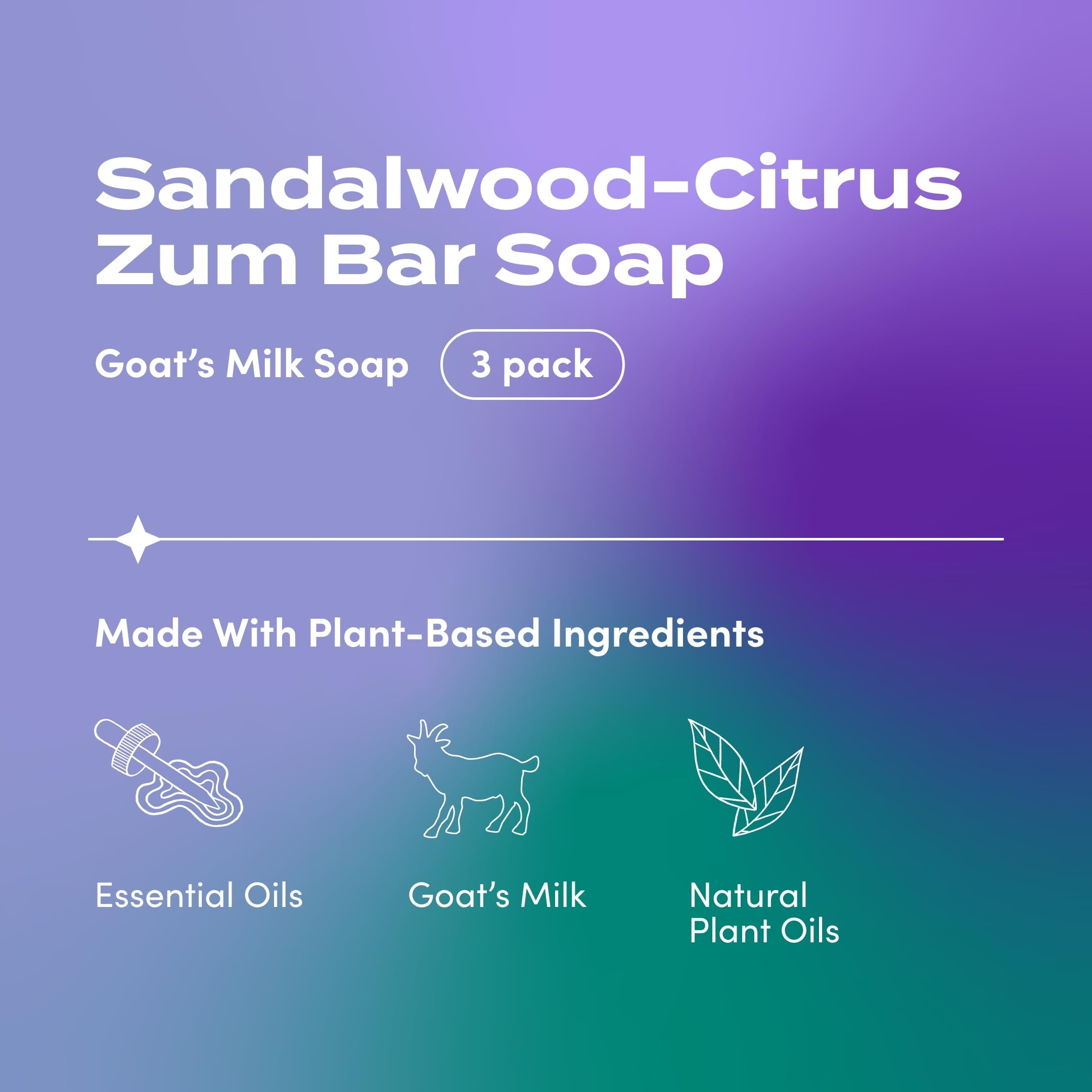 Zum Indigo Wild Goat Milk Soap Bar – Sandalwood Citrus, 3 oz, 3 Pack | Hand & Body Soap with Essential Oils