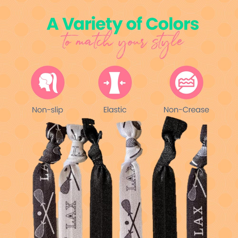 Infinity Collection Lacrosse Hair Accessories: No-Crease Hair Ties, Pack of 2 (6 Ties per Pack) – Gift for Girls Lacrosse Players