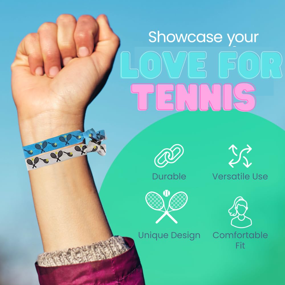 Infinity Collection: Multi-Colored No-Crease Tennis Hair Ties with Tennis Racket Design (8 pcs) – SPORTYBELLA Pack of 2