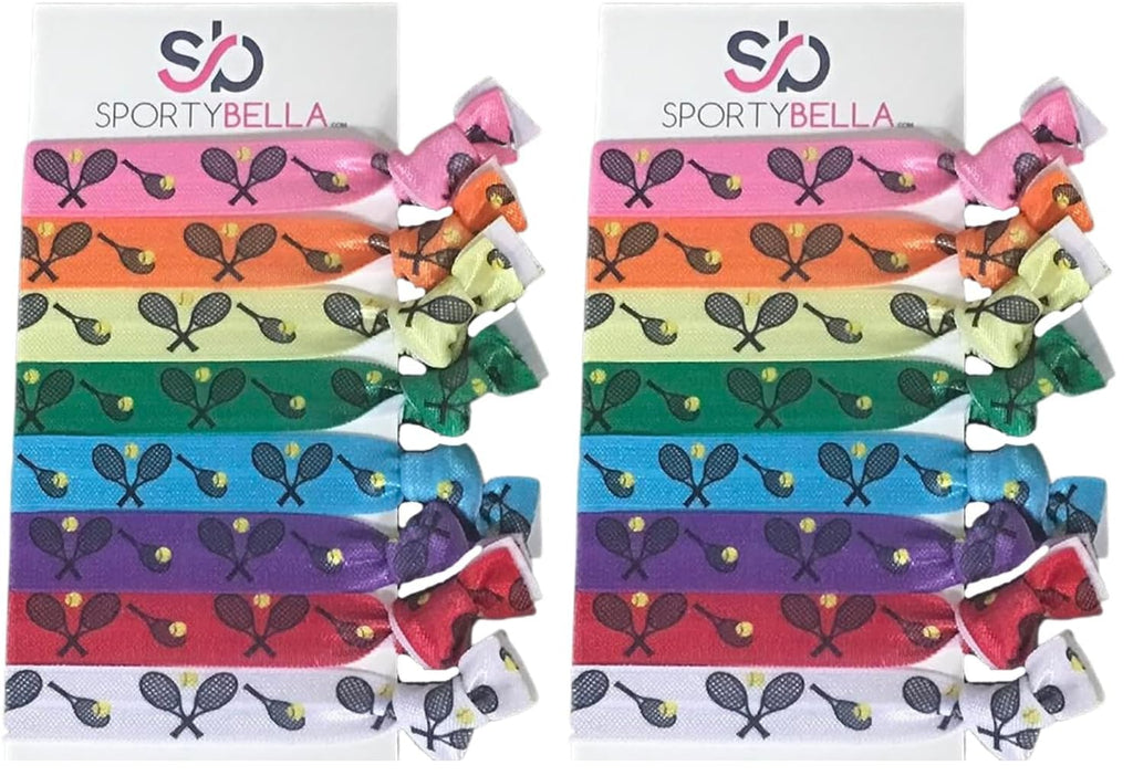 Infinity Collection: Multi-Colored No-Crease Tennis Hair Ties with Tennis Racket Design (8 pcs) – SPORTYBELLA Pack of 2
