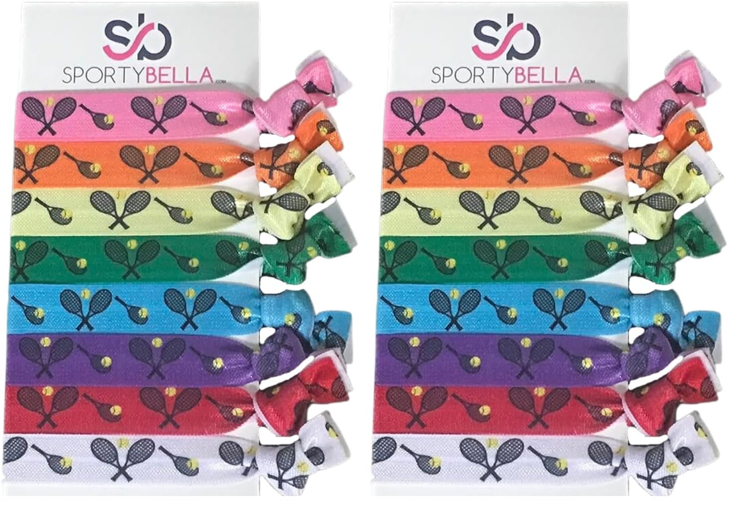 Infinity Collection: Multi-Colored No-Crease Tennis Hair Ties with Tennis Racket Design (8 pcs) – SPORTYBELLA Pack of 2