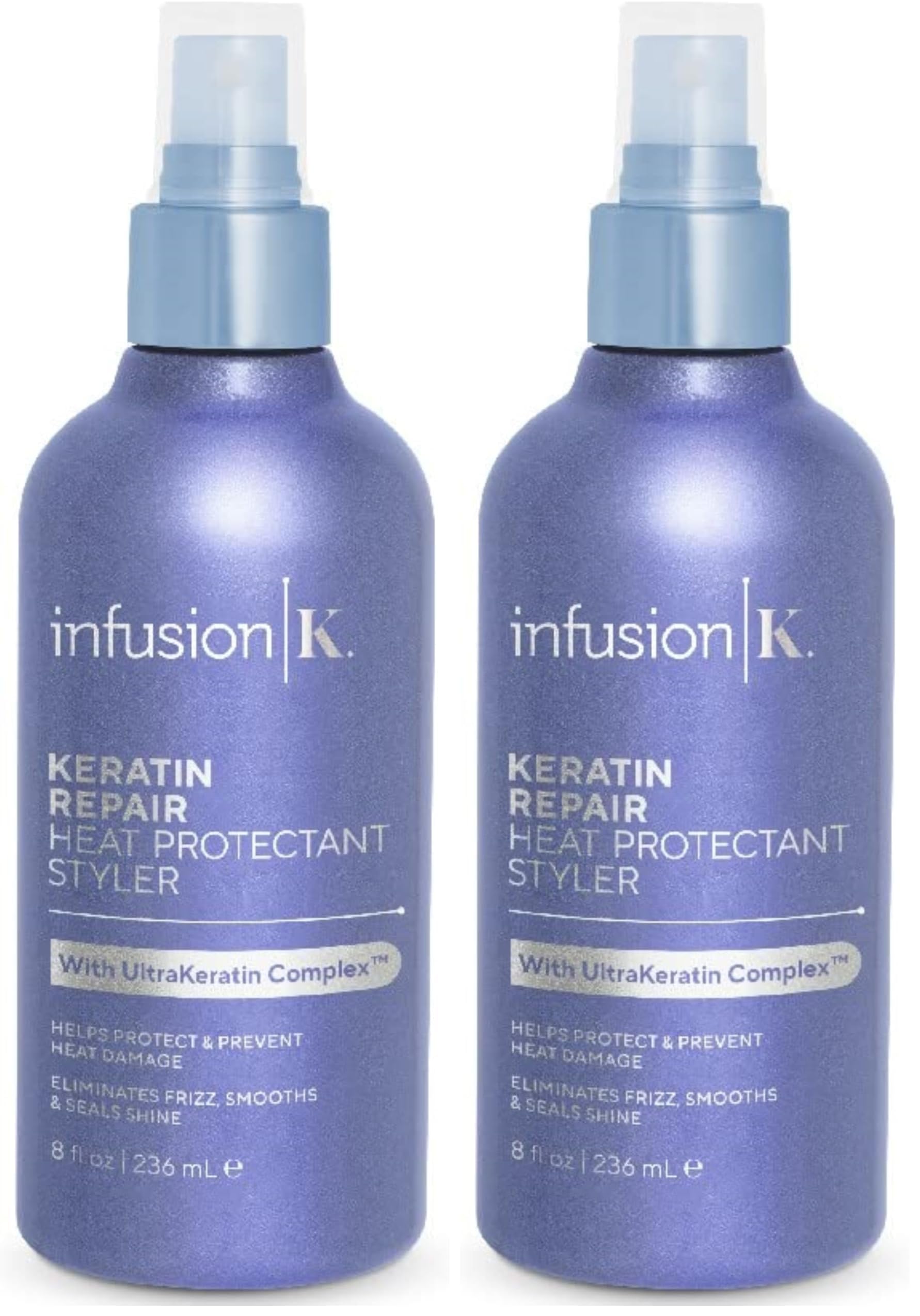 Infusion K Heat Protectant Styler with UltraKeratin Complex – Color Safe, USA Made (8 oz) Pack of 2