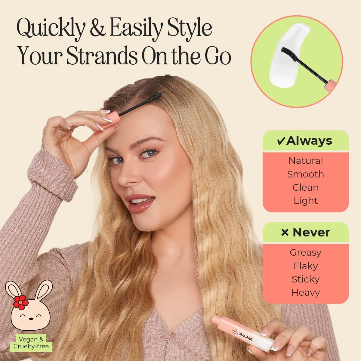 INH Hair Mascara for Flyaways – Quick Slick Finish & Frizz Control (Strawberry Jam, 18ml)