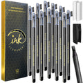 Ink Permanent 12 Pack Eyebrow Pencil & Microblading Mapping Kit – Brow Shaper, 10 Rulers, Sharpener (Light Brown)