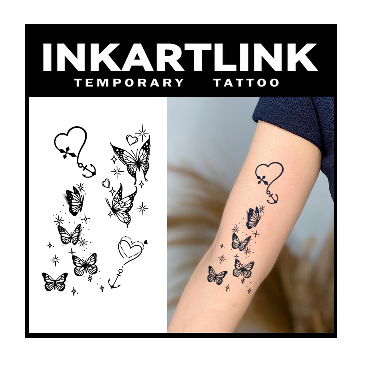 INKARTLINK 2 Sheets Extra Large Semi-Permanent Tattoos Butterfly Dreams