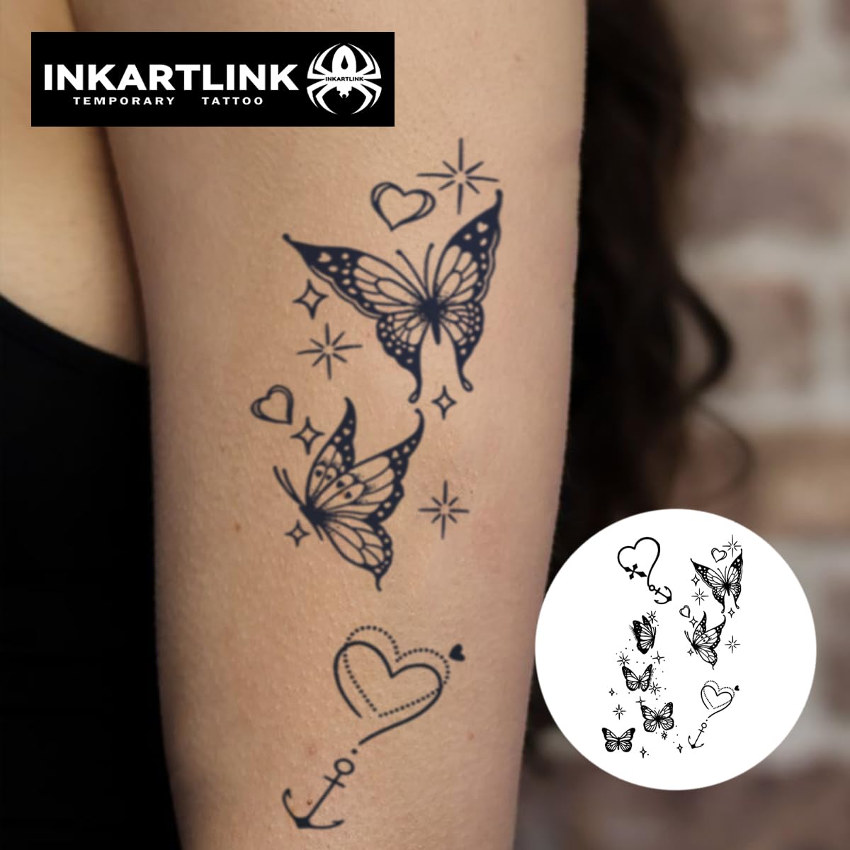 INKARTLINK 2 Sheets Extra Large Semi-Permanent Tattoos Butterfly Dreams