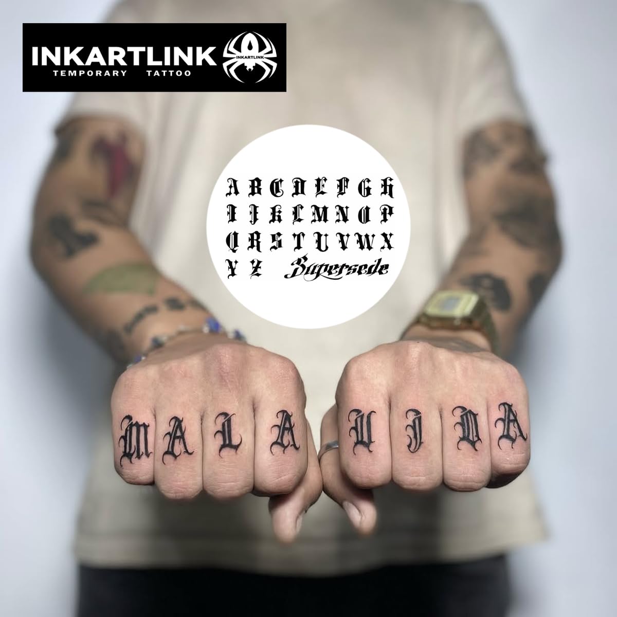 INKARTLINK Semi-Permanent Tattoos — Personalized Gothic Letter Tattoos for Custom Names, Waterproof & Cruelty-Free