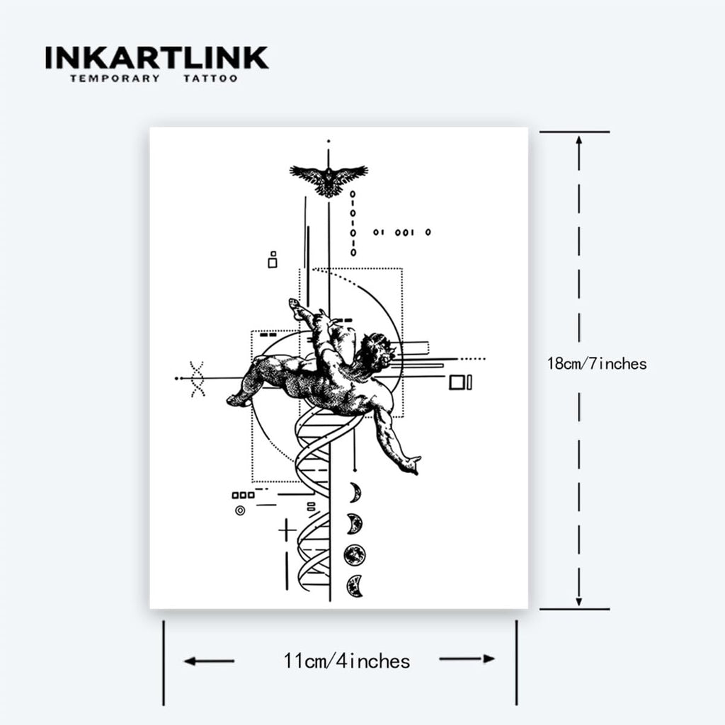 INKARTLINK Tattoo Tech – 2 Sheets Extra-Large Semi-Permanent Tattoos, Realistic Look, Waterproof