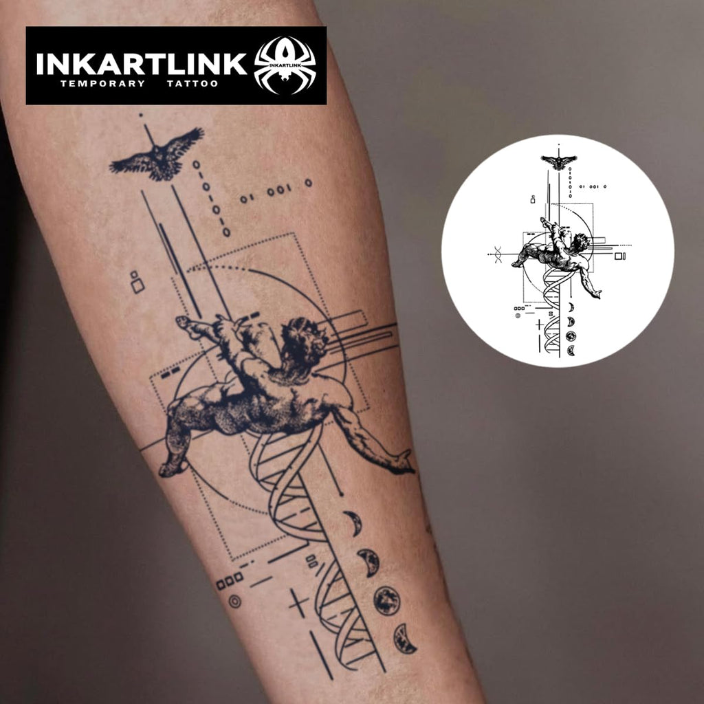 INKARTLINK Tattoo Tech – 2 Sheets Extra-Large Semi-Permanent Tattoos, Realistic Look, Waterproof