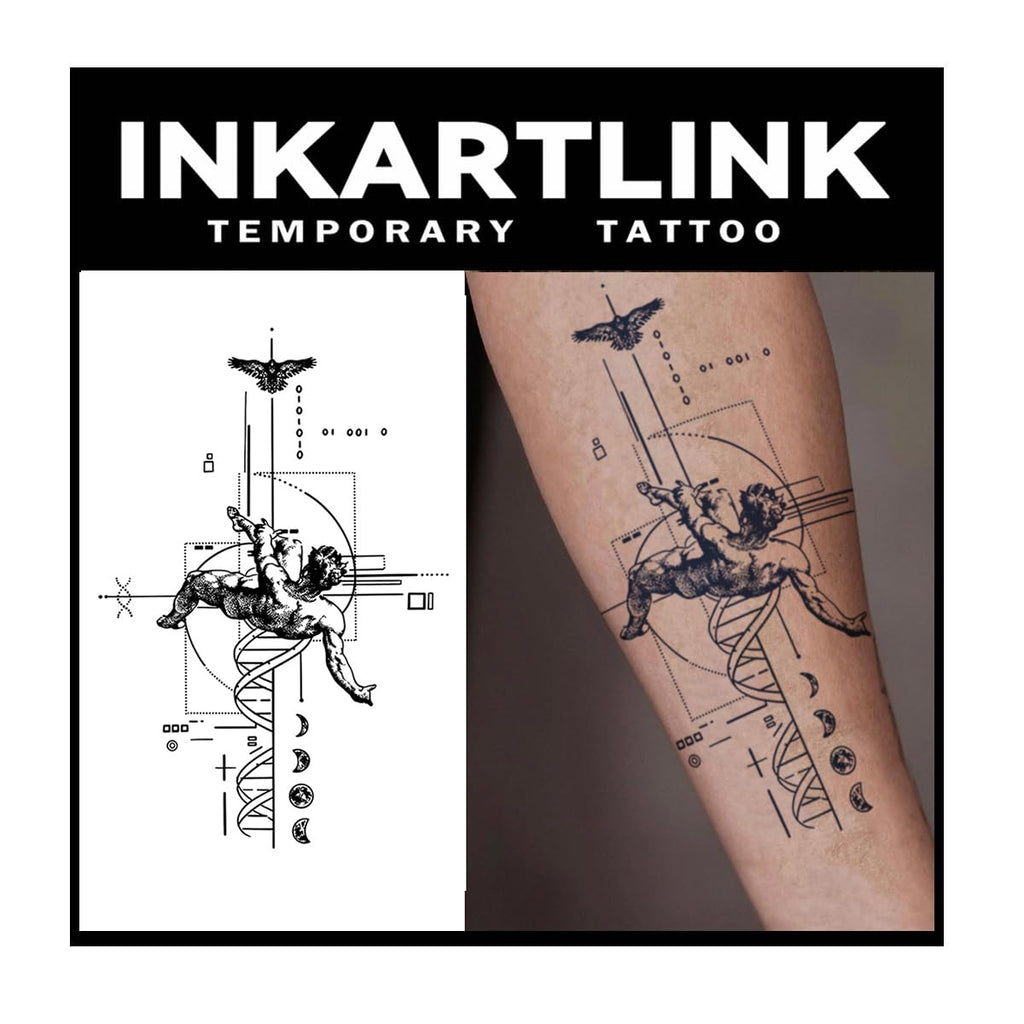 INKARTLINK Tattoo Tech – 2 Sheets Extra-Large Semi-Permanent Tattoos, Realistic Look, Waterproof