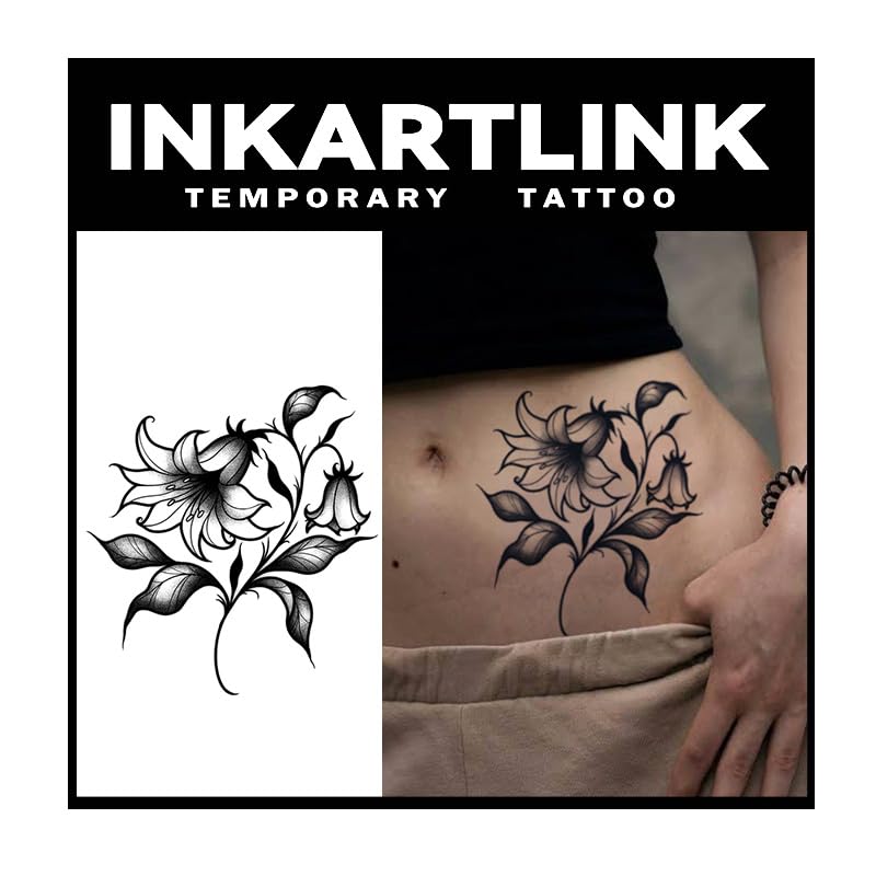 INKARTLINK Tattoo Tech Lily Bellflower – 2 Sheets Semi-Permanent Tattoo Lasts 1-2 Weeks